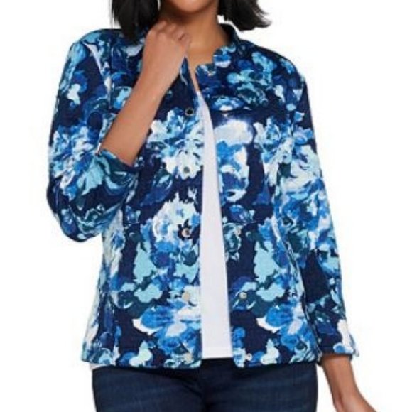 Isaac Mizrahi Watercolor Floral Print Knit Jacket - Picture 1 of 2